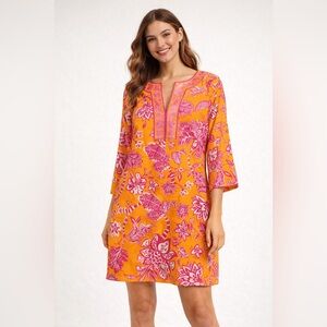 🌺 Gretchen Scott Split Neck Dress – Flora Print – XS (Fits Like Small) 🌺